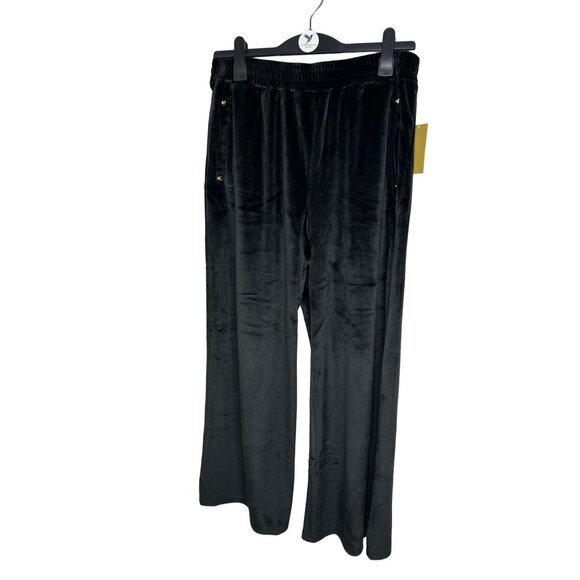 NWT Michael Michael Kors Black Pants Velour Pull On Wide Leg Gold Accents Large - Picture 4 of 7